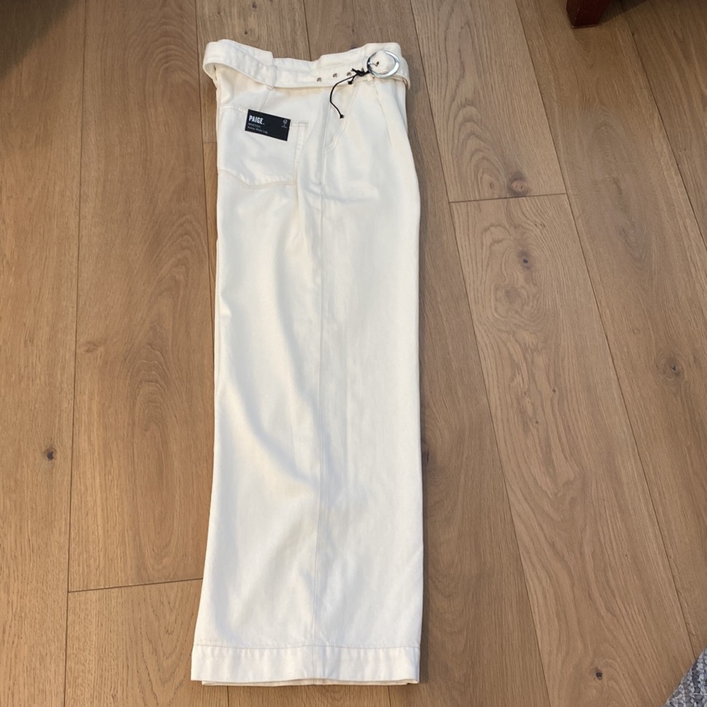 Paige Anessa ankle wide leg beige twill, belted  pant sz 28